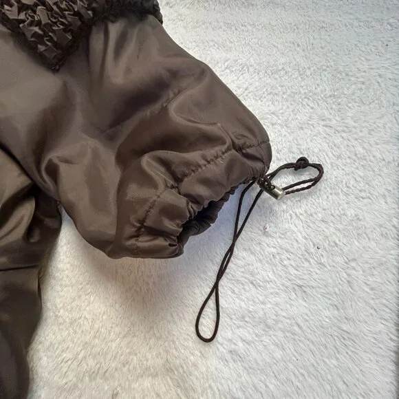 UBU Womens Brown Crinkle Jacket Textured Shawl Collar Drawstring Artsy Large - Picture 9 of 11